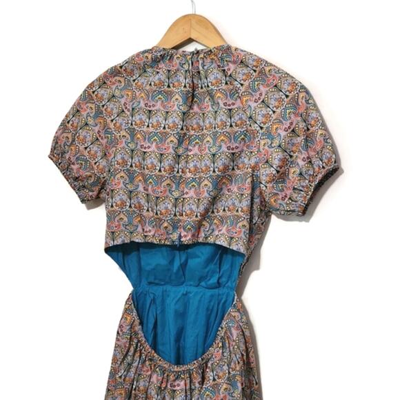 J Crew Liberty Fabric Floral Dress Side Cut Out Midi Boho Summer Blue Pink 6 - Picture 9 of 16